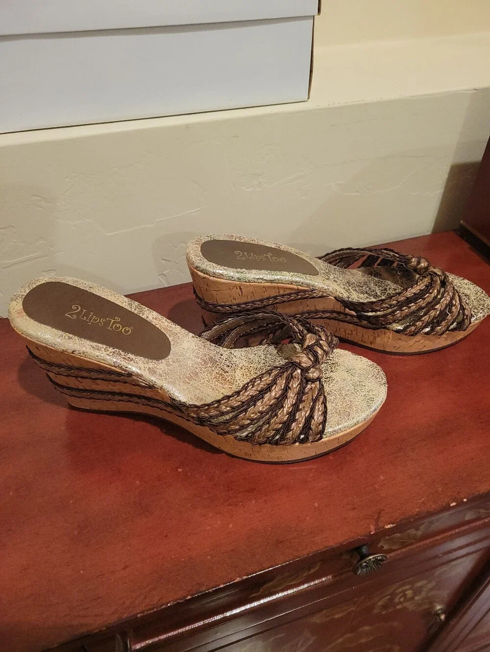 2 Lips Too Metallic Bronze Braided Wedge Mules